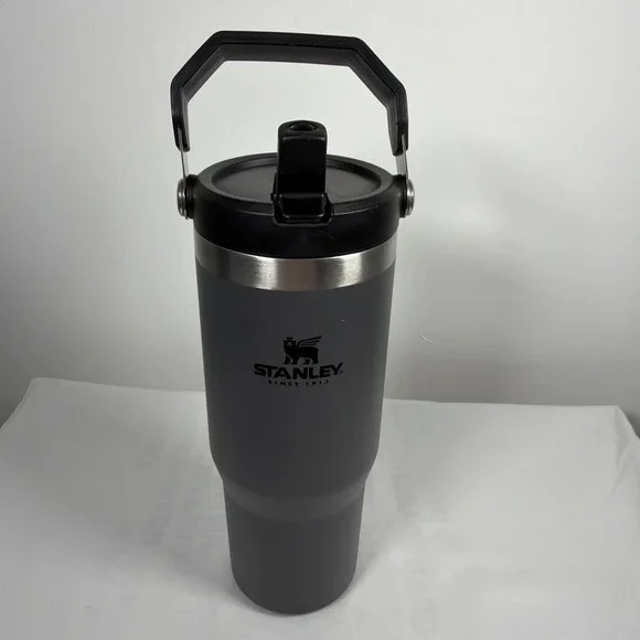Stanley Cup Tumbler Black Gray Insulated Cold 30 Oz Water Bottle Sip Straw Top - Picture 10 of 10